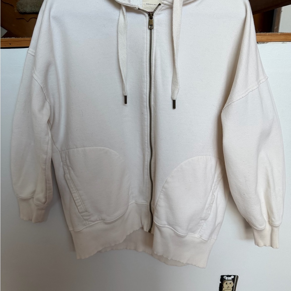 American Eagle Outfitters Cream Zip-Up Hoodie